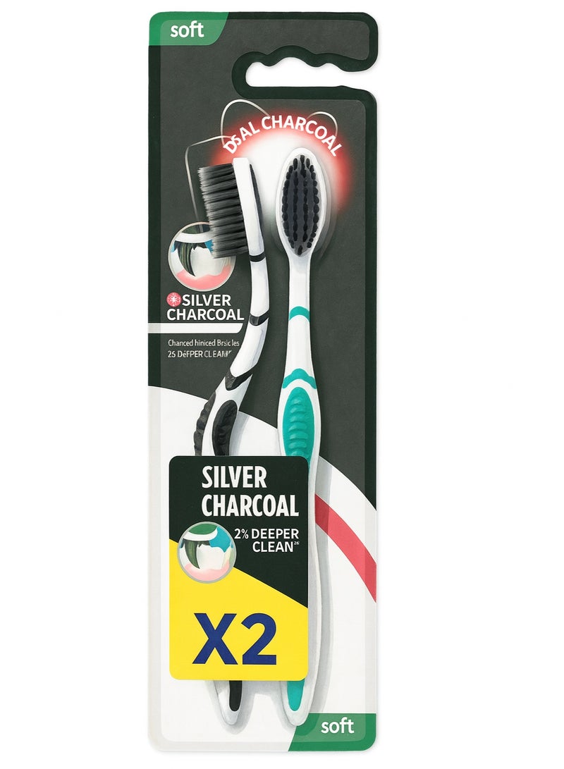 Soft bristle toothbrush, 2 pieces, multi-colored